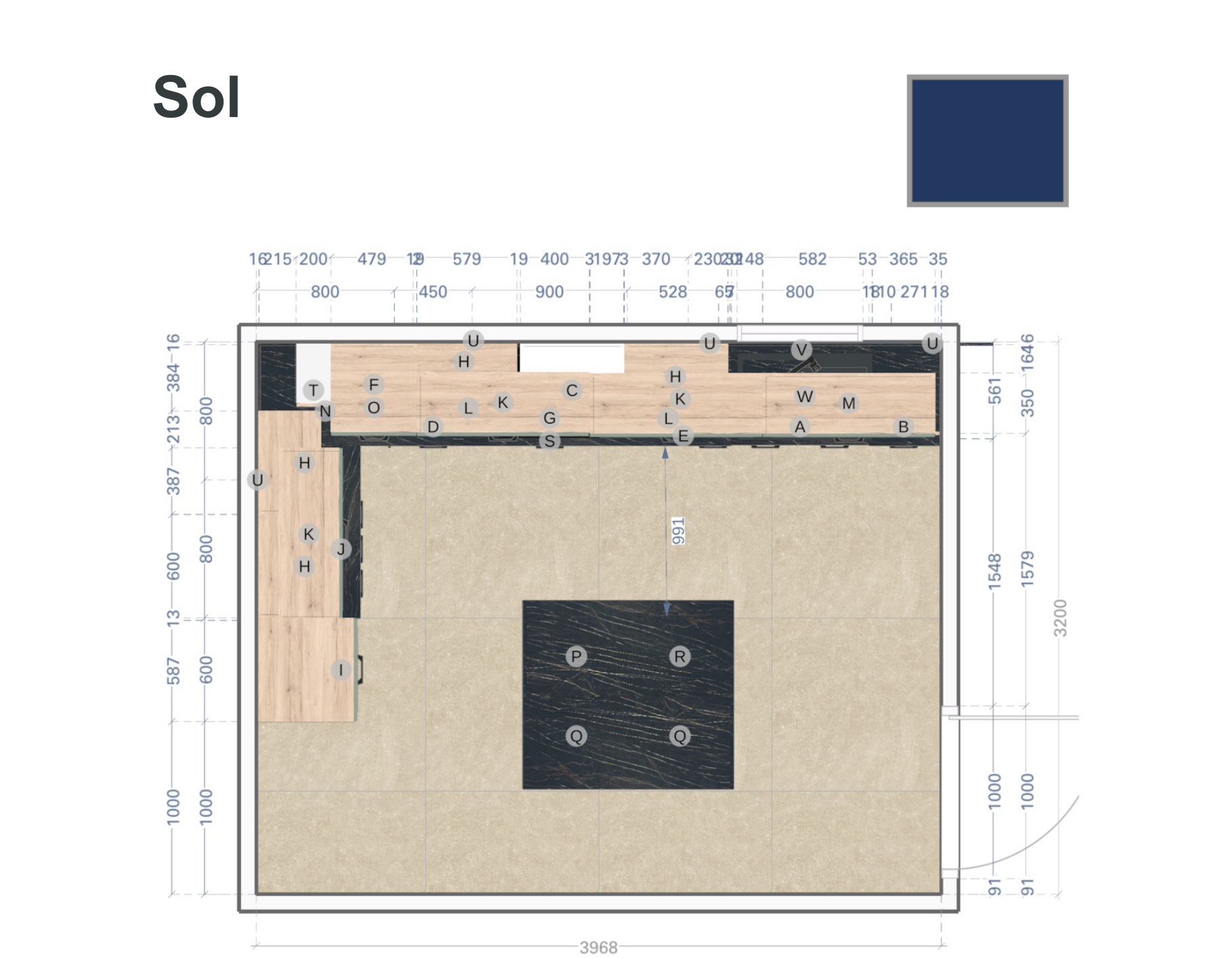 Plan de sol coté de la cuisine